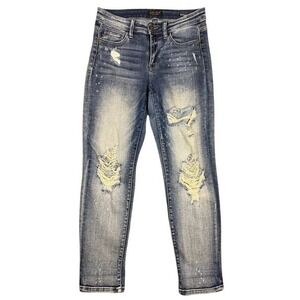 Judy Blue Boyfriend Fit Distressed Paint Splatter Jeans JB82169LT Blue Size 3/26